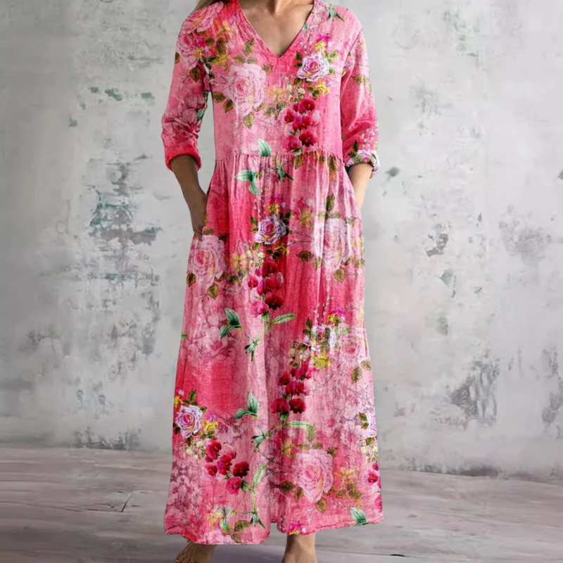 Langärmeliges florales Sommerkleid für Damen | Maxi