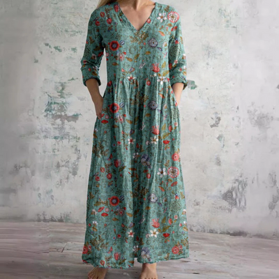 Langärmeliges florales Sommerkleid für Damen | Maxi