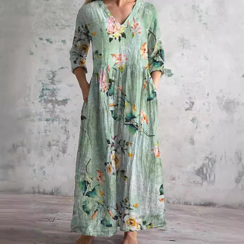 Langärmeliges florales Sommerkleid für Damen | Maxi