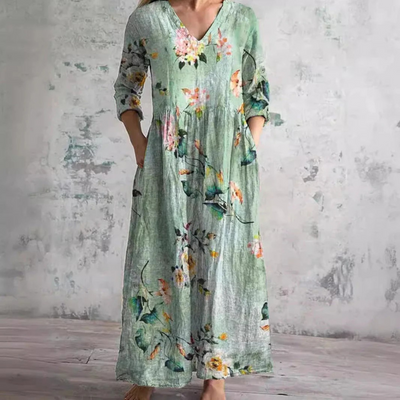 Langärmeliges florales Sommerkleid für Damen | Maxi