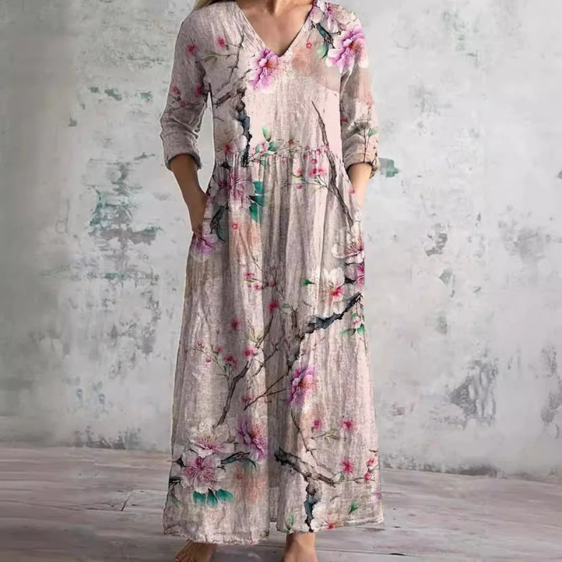 Langärmeliges florales Sommerkleid für Damen | Maxi