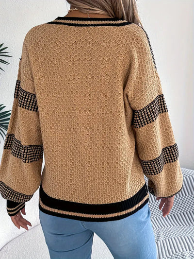 ELEGANTER GESTREIFTER V-AUSSCHNITT-PULLOVER | MODERNER STIL, HOHER KOMFORT