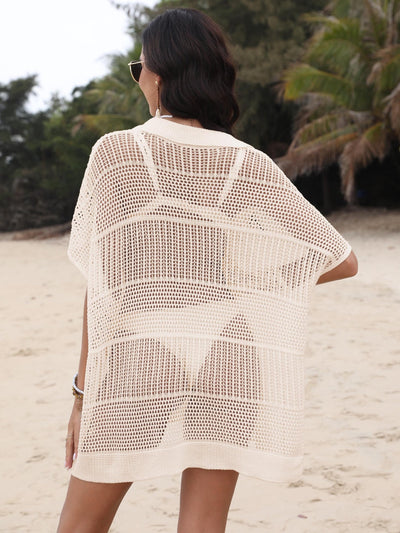 Hollow Out Collared Neck Cover-Up