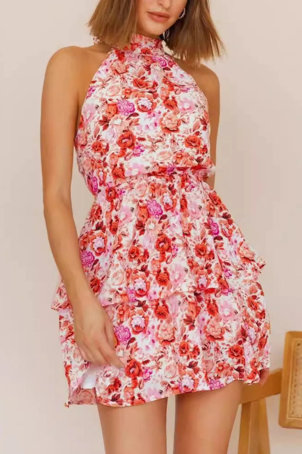 Floral Halter Neck Mini Dress