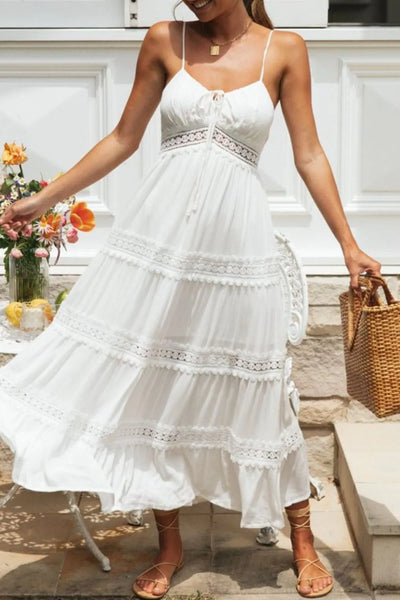 Lace Trim Square Neck Midi Cami Dress