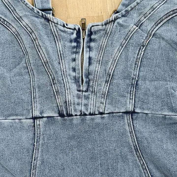 Jeanskleid für Damen - Sommerkleid mit Schlitz und offenem Rücken
