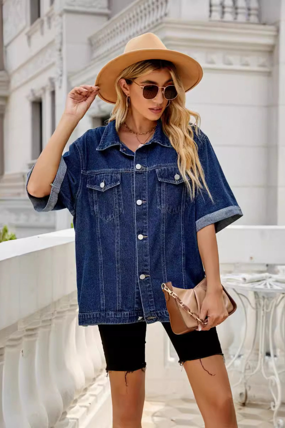 Button Down Half Sleeve Denim Jacket
