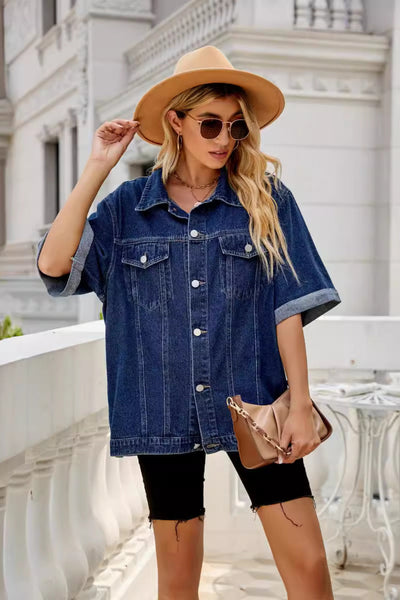 Button Down Half Sleeve Denim Jacket