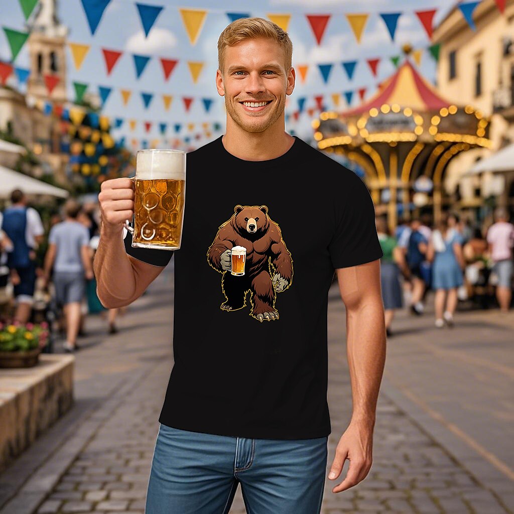 Men's Oktoberfest Bear Beer Graphic T-shirt
