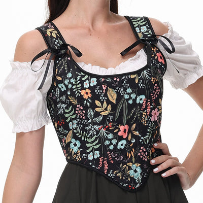 Renaissance Floral Corset Lace-up Vest