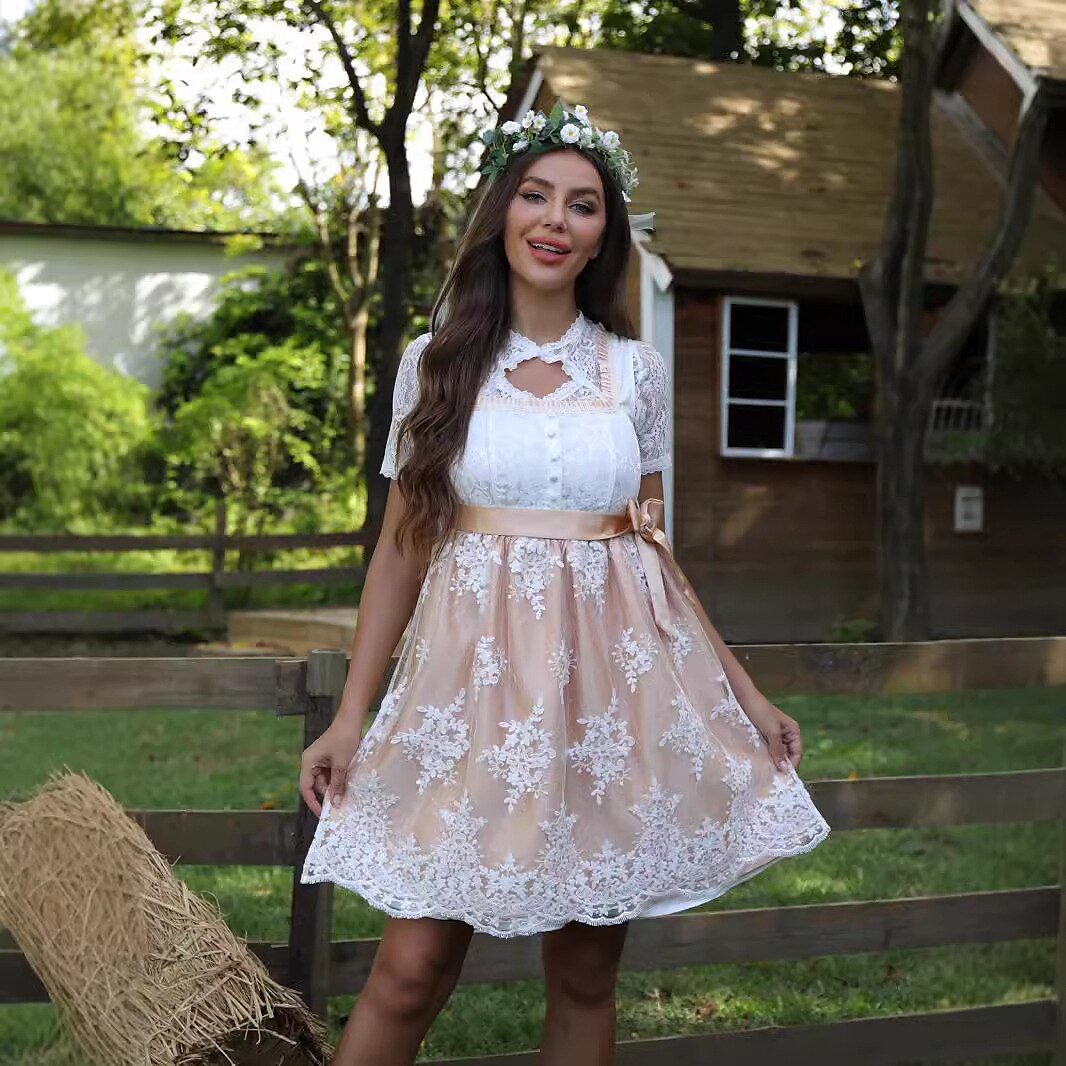 Oktoberfest Champagne Dirndl Dress with Apron