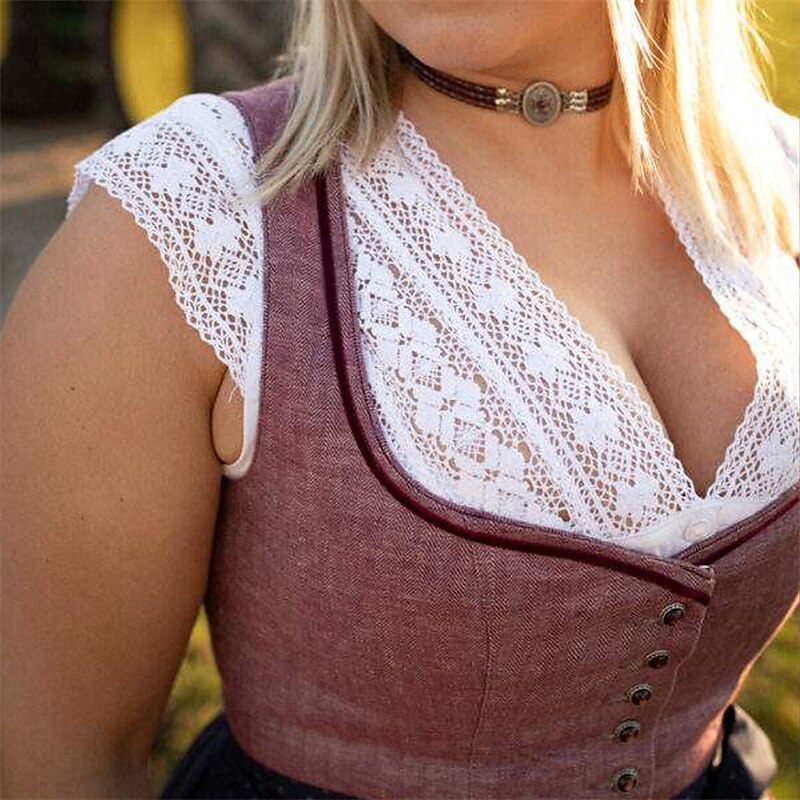 Oktoberfest Women's Pink Dirndl Dress with Polka Dot Apron