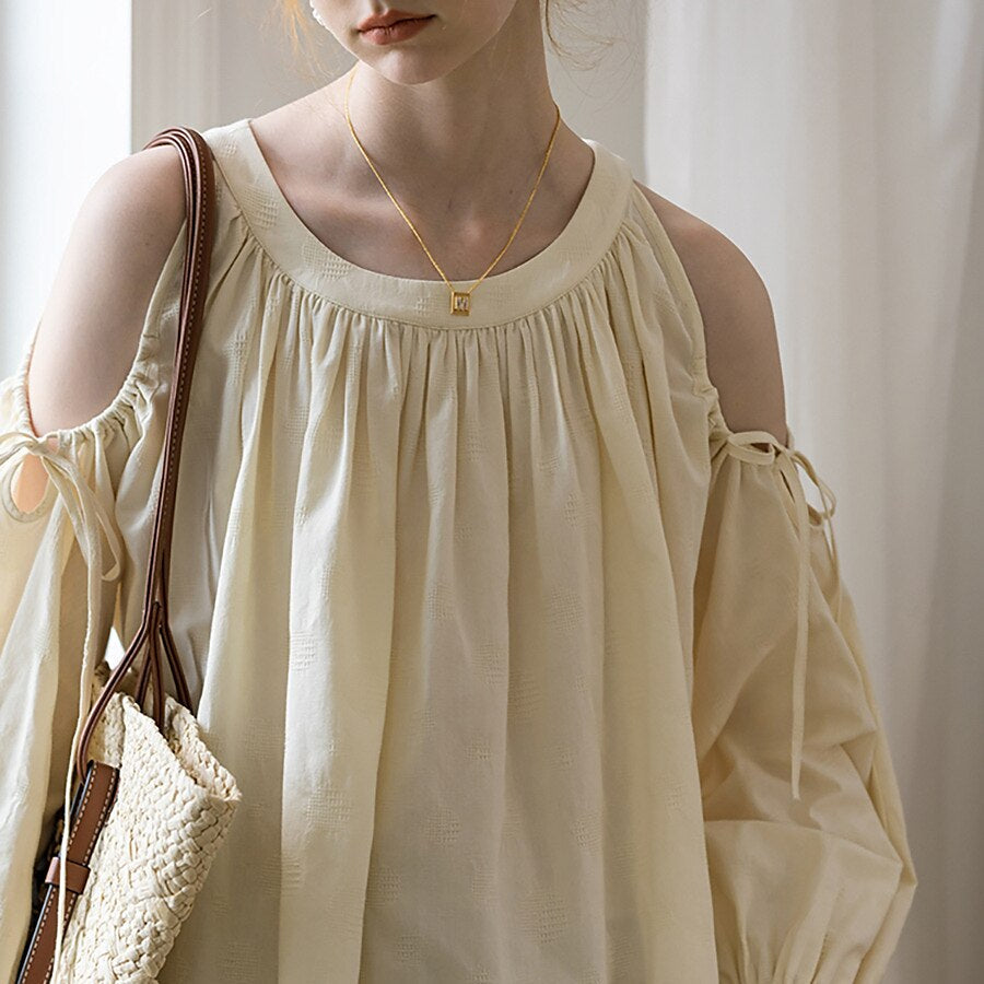 Classic Flowy Pleated Cold Shoulder Blouse