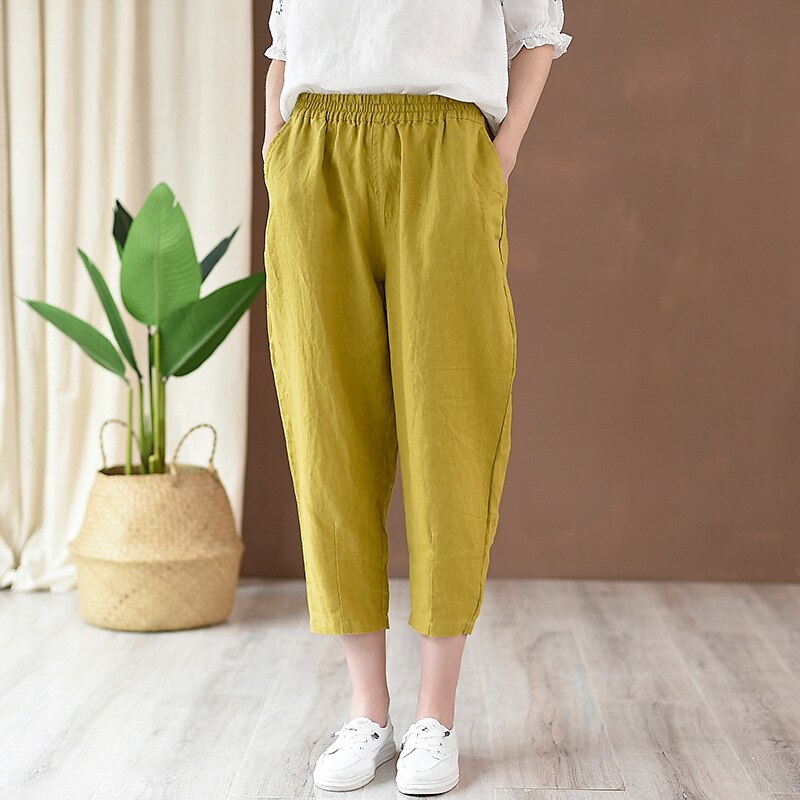Classic Loose Fit Cotton Linen Blend Pants