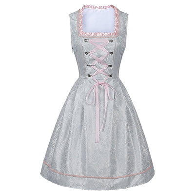 Oktoberfest Costume Pink Dirndl Dress with Lace Apron and Blouse