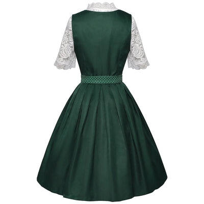 Oktoberfest Burgundy Green Blue Dirndl Dress with Apron and Blouse