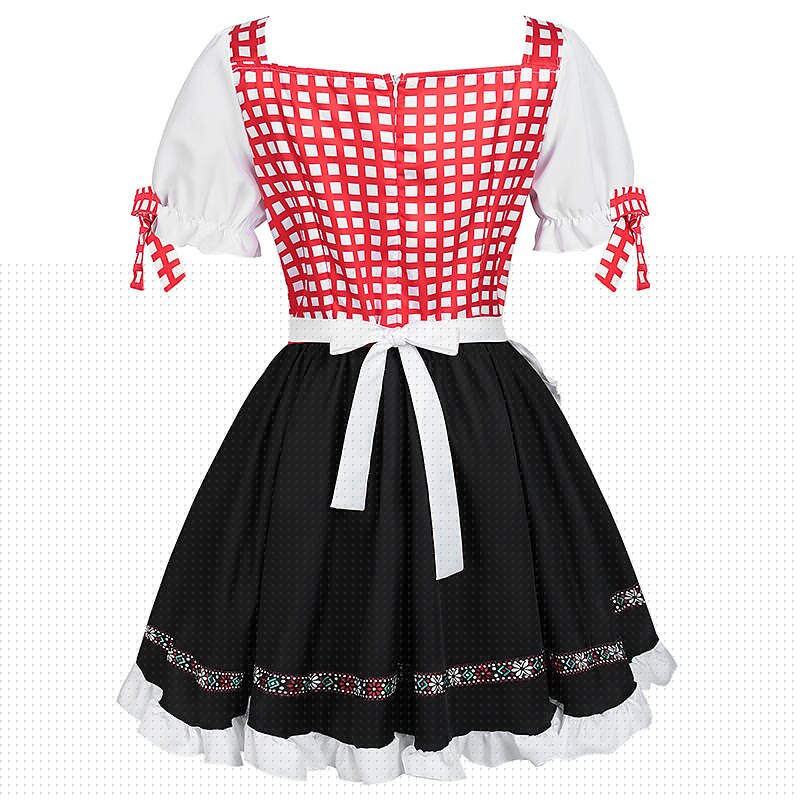 Oktoberfest Red Checkered Dirndl Dress with Apron and Blouse