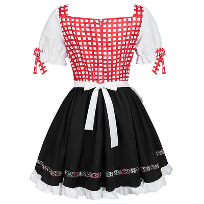 Oktoberfest Red Checkered Dirndl Dress with Apron and Blouse