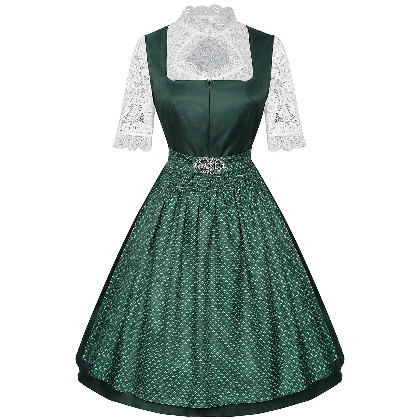 Oktoberfest Burgundy Green Blue Dirndl Dress with Apron and Blouse