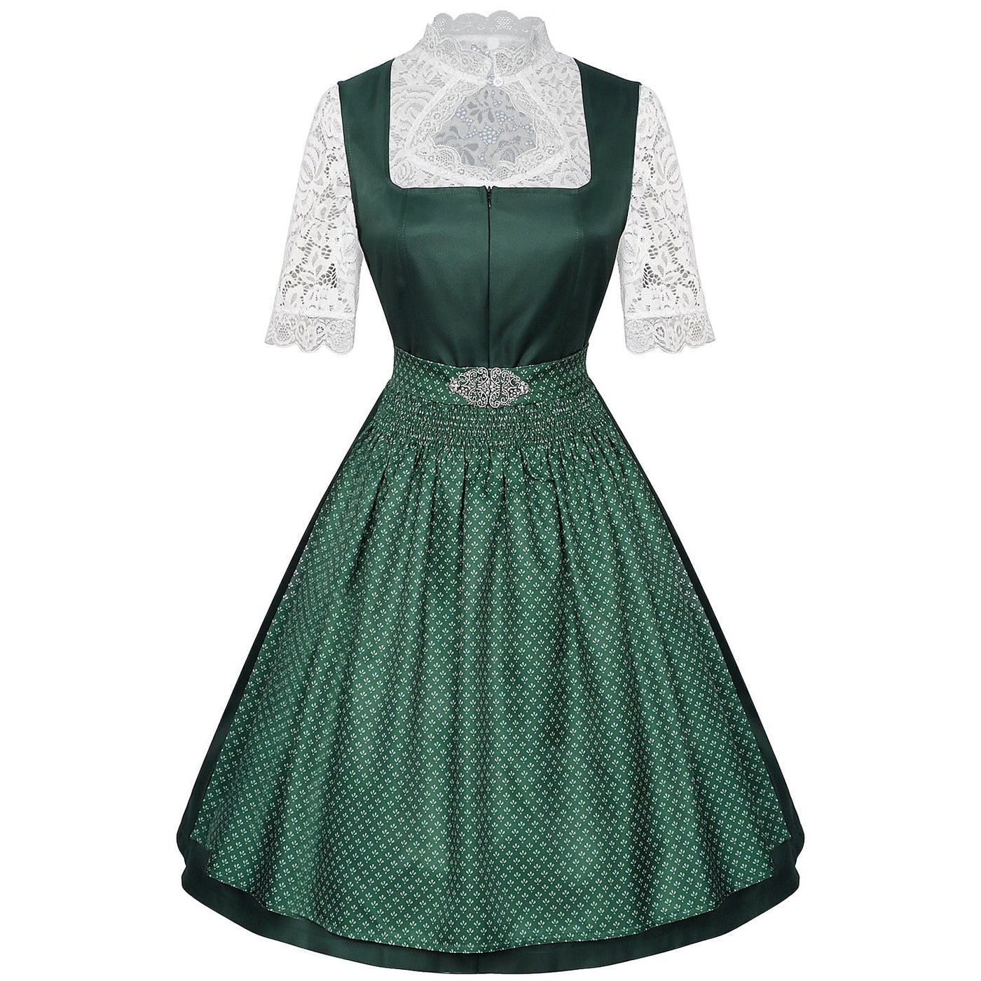 Oktoberfest Bavarian Dirndl Dress with Apron and Lace Blouse