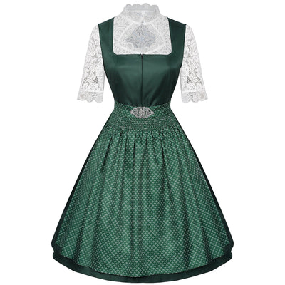 Oktoberfest Bavarian Dirndl Dress with Apron and Lace Blouse