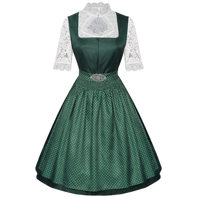 Oktoberfest Burgundy Green Blue Dirndl Dress with Apron and Blouse