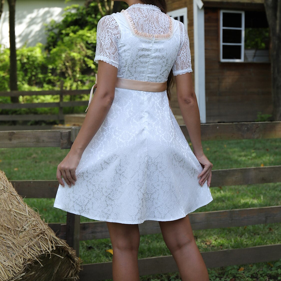 Oktoberfest Champagne Dirndl Dress with Apron