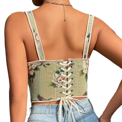Retro Style Boned Hem Corset V-Neck Body Shape Vest