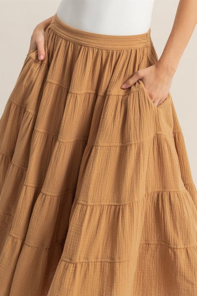 HYFVE Double Gauze Tiered Midi Skirt with Pockets