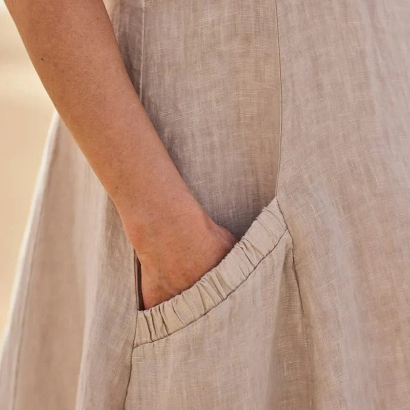 Amelia | Elegantes Leinenkleid mit elastischen Taschen