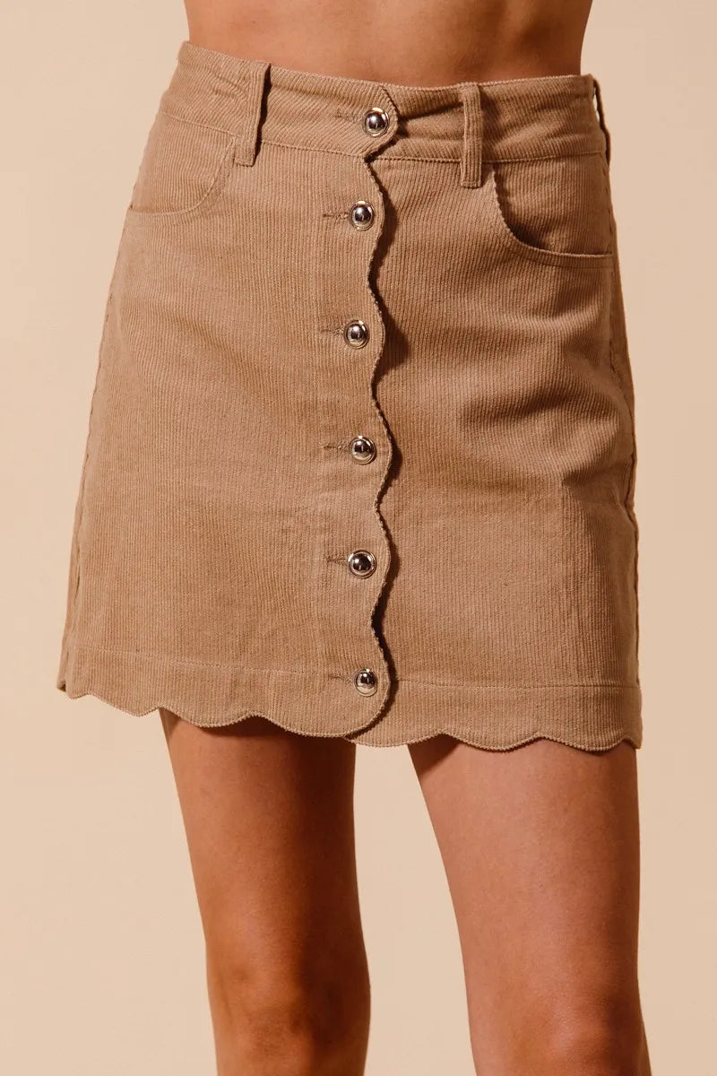 SO ME Scallop Buttoned Front Corduroy Mini Skirt