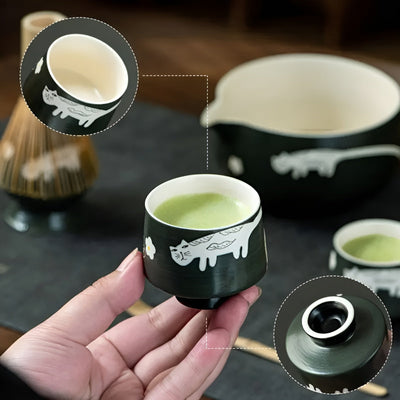 Matcha Set mit Katzendesign – Inklusive Schale, Bambusbesen & Löffel | Perfektes Geschenk für Teeliebhaber