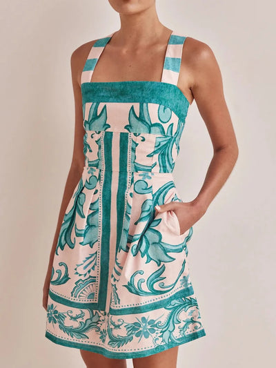 Printed Square Neck Midi Dress