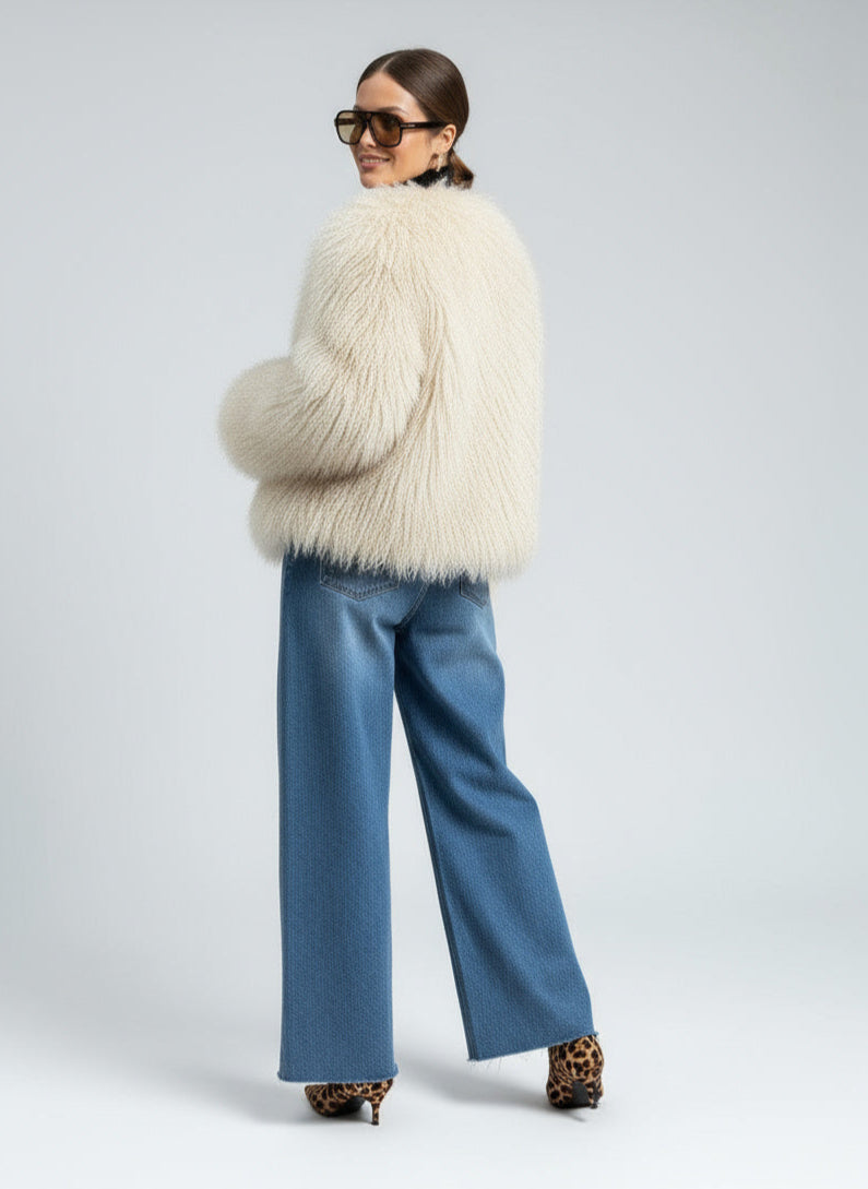 Olivia | Damen Kunstpelzmantel Langarm Mit Statement Kragen