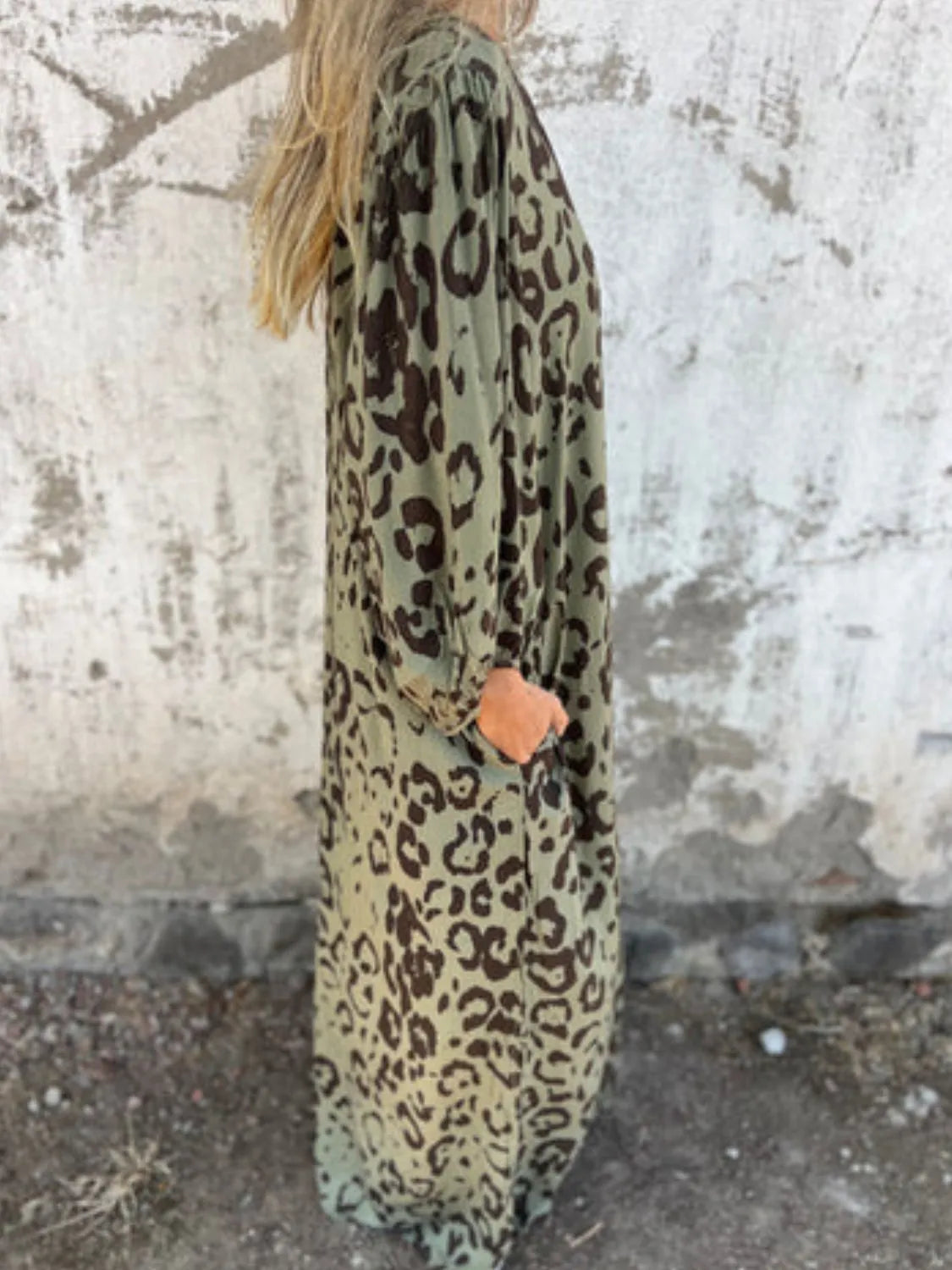 Full Size Printed V-Neck Dress with Pockets Plus Size