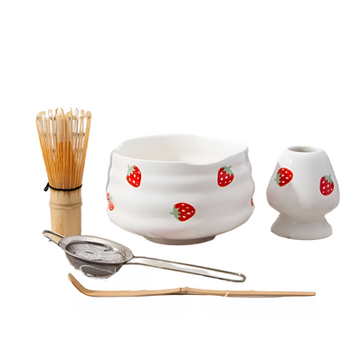 Matcha Set mit Erdbeer-Schale – Traditionelles Zubehör für Matcha Latte