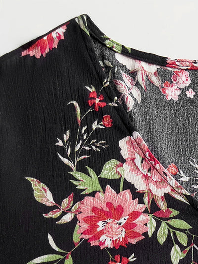 Plus Size Floral Flare Sleeve Dress