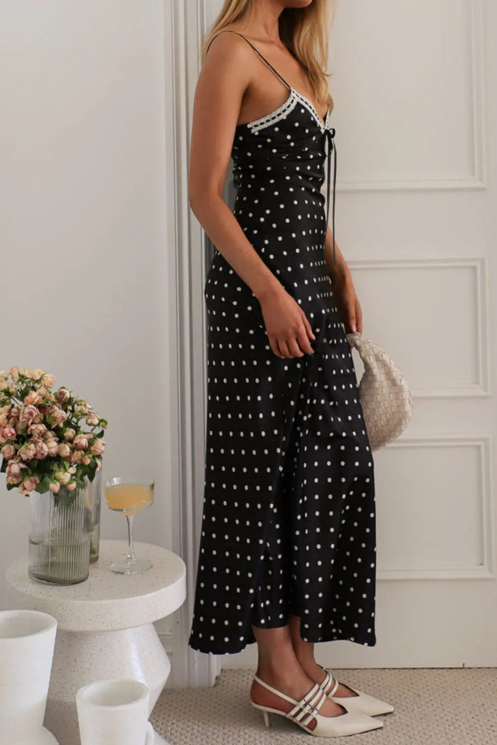 Polka Dot Square Neck Midi Cami Dress