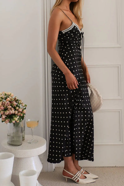 Polka Dot Square Neck Midi Cami Dress