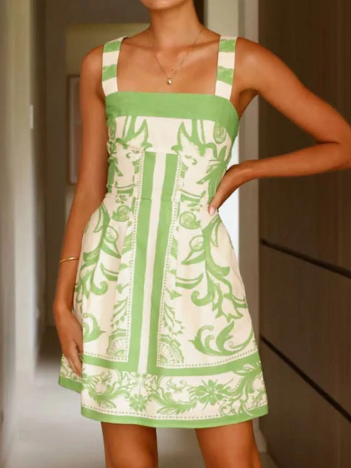 Printed Square Neck Midi Dress