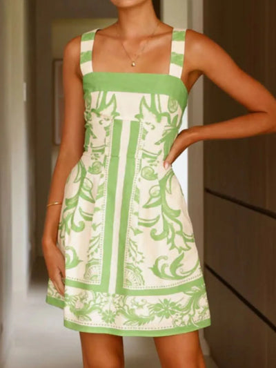 Printed Square Neck Midi Dress