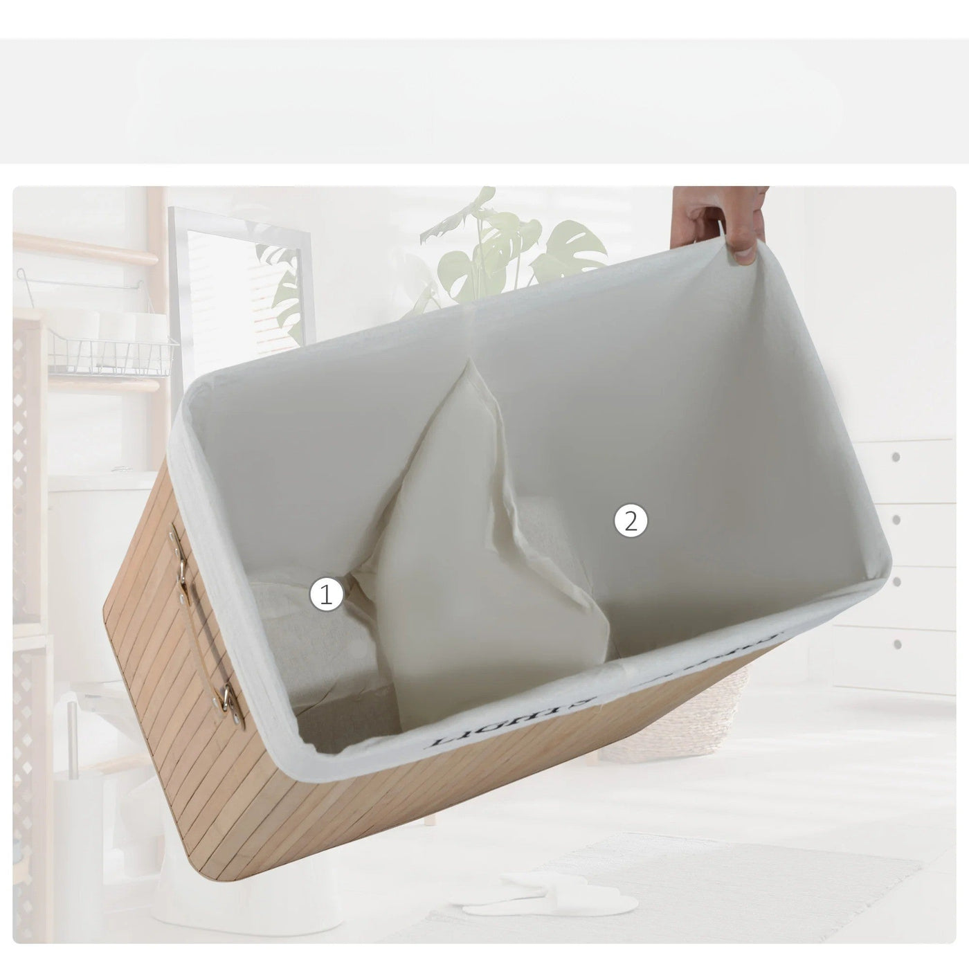 EcoTidy Korb – Bambus Wäschekorb mit 2 Fächern