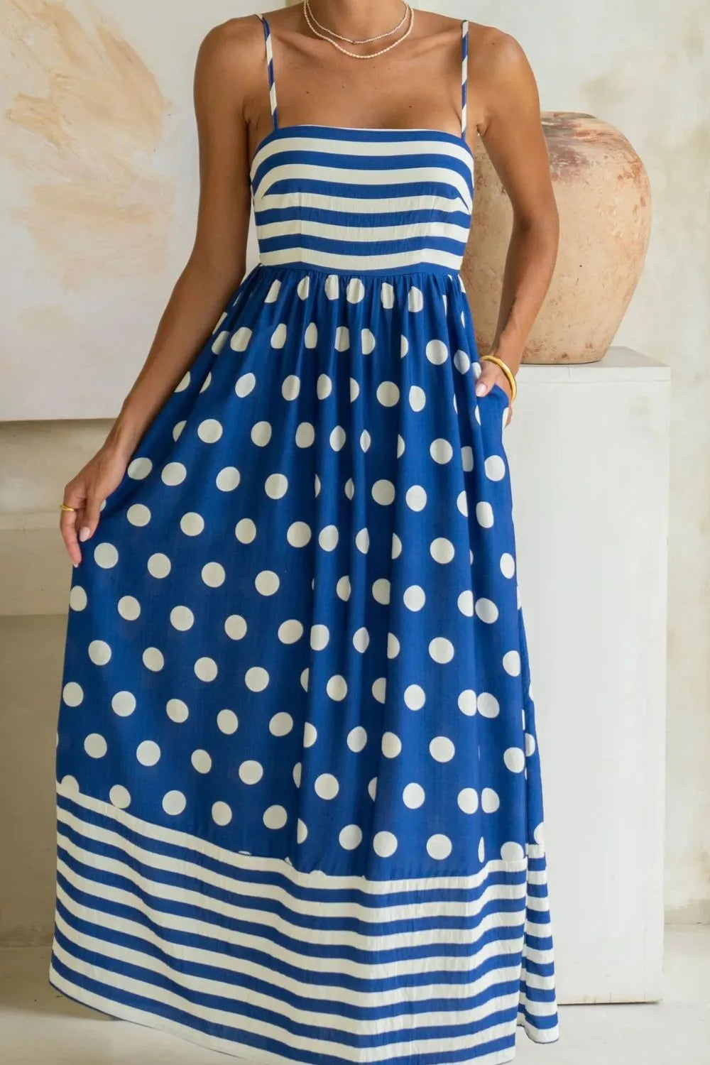 Polka Dot Square Neck Cami Dress