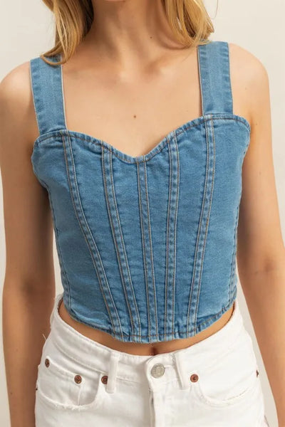 HYFVE Washed Sweetheart Neck Wide Strap Denim Tank