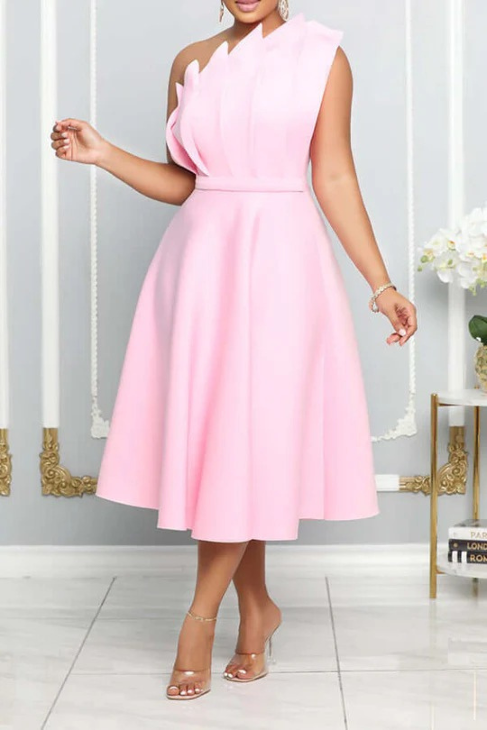 Ein-Schulter-Cocktailkleid für Damen | Midi