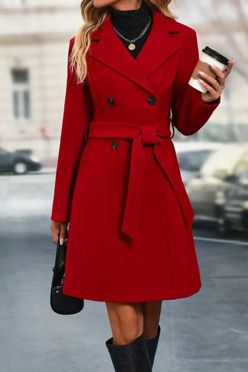 Eleganter doppelreihiger Trenchcoat für Damen | Lang