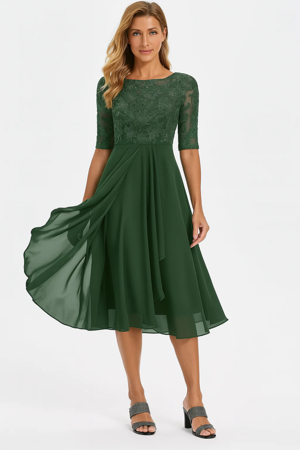 Elegantes Vintage Hochzeitsgastkleid für Damen | Midi