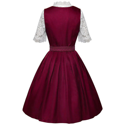 Oktoberfest Burgundy Green Blue Dirndl Dress with Apron and Blouse