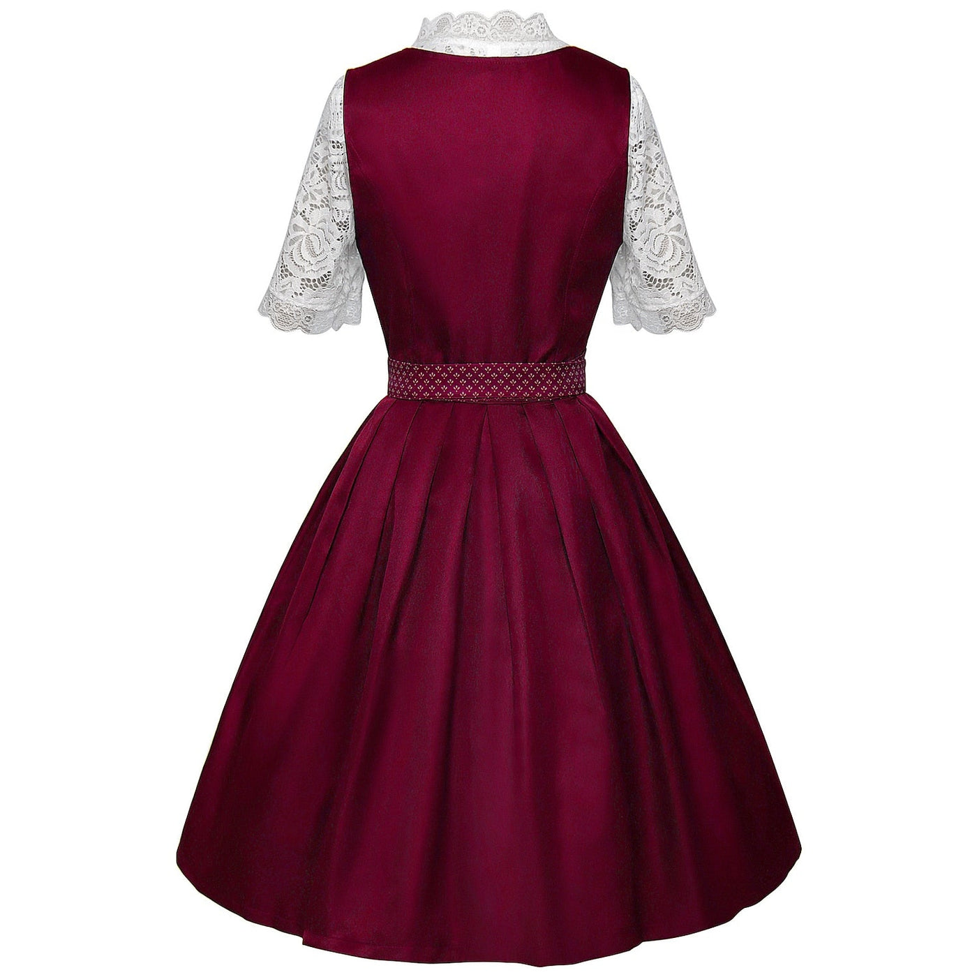 Oktoberfest Bavarian Red Dirndl Dress with Apron and Lace Blouse