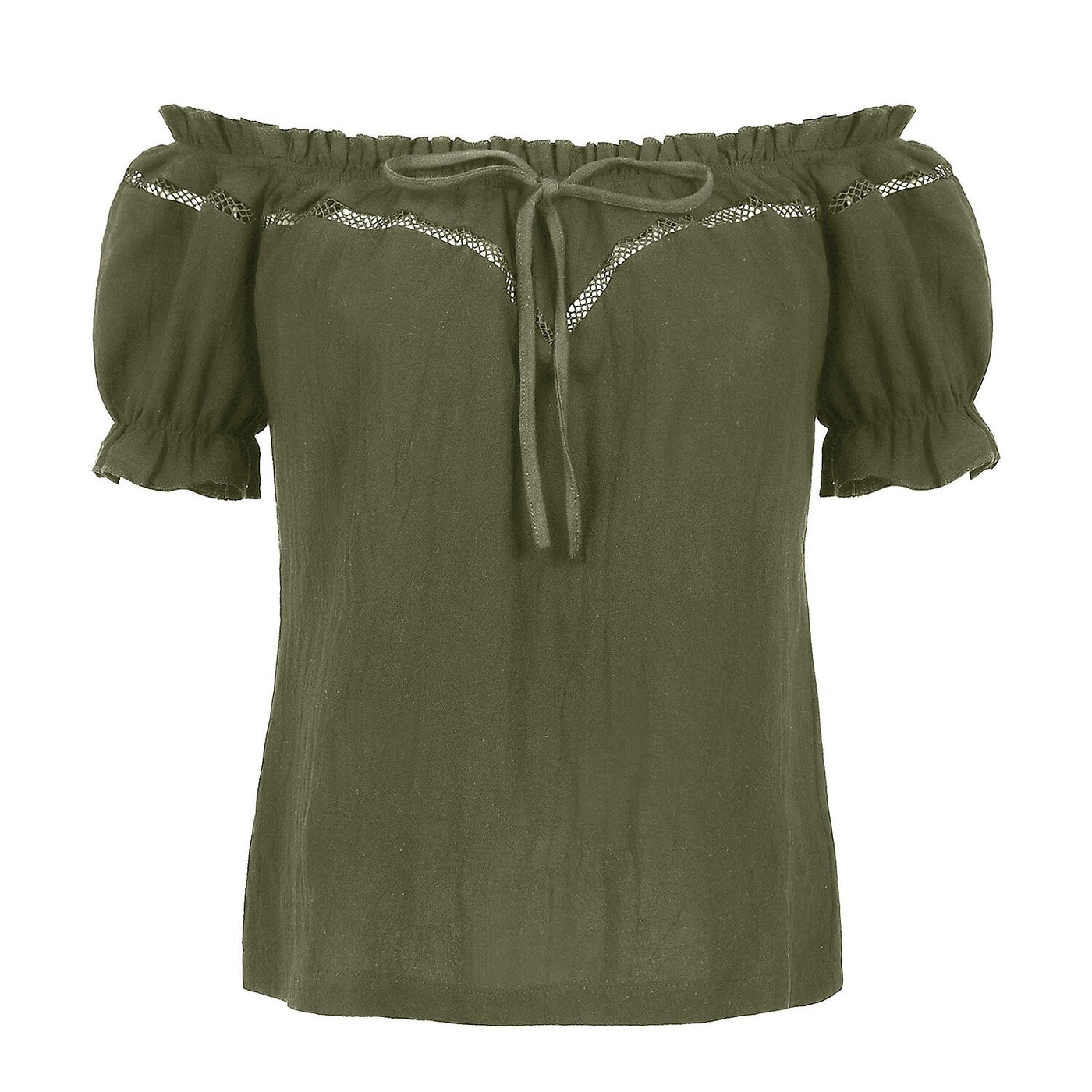 Renaissance Crew Neck Off Shoulder Lace-up Tops